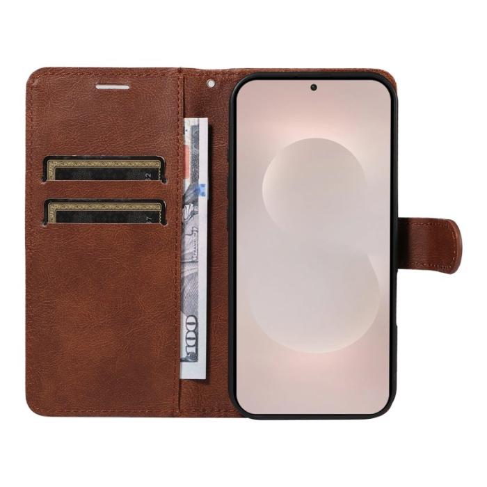 OEM - Samsung Galaxy S26 Edge Plånboksfodral Konstläder Med Rem - Brun