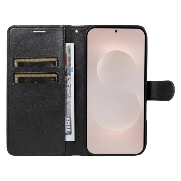 OEM - Samsung Galaxy S26 Edge Plånboksfodral Konstläder Med Rem - Svart