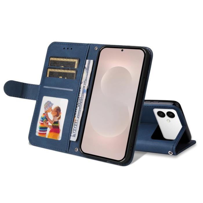 OEM - Samsung Galaxy S26 Edge Plånboksfodral Konstläder Ställ med Rem - Blå