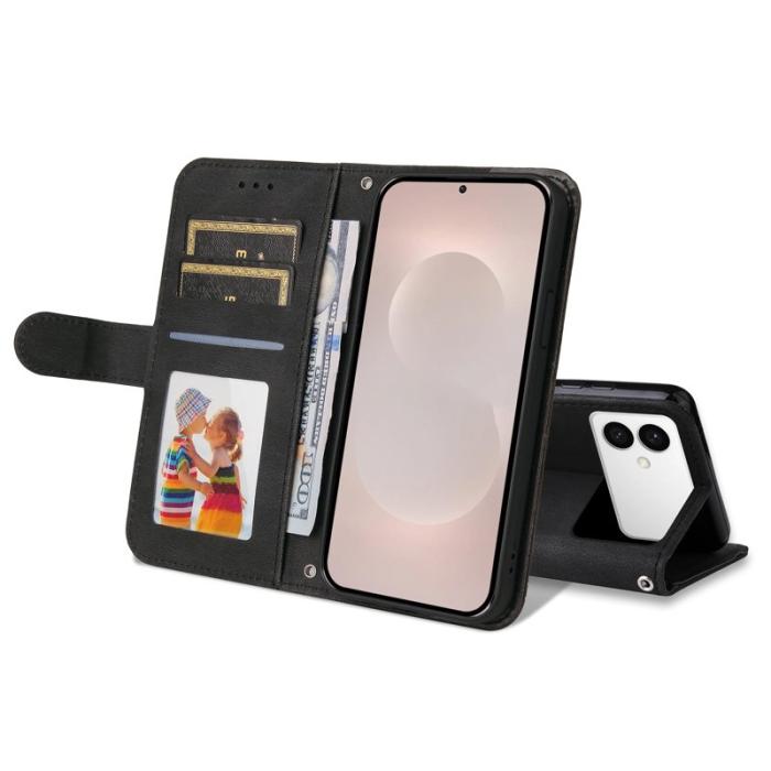 OEM - Samsung Galaxy S26 Edge Plånboksfodral Konstläder Ställ med Rem - Svart