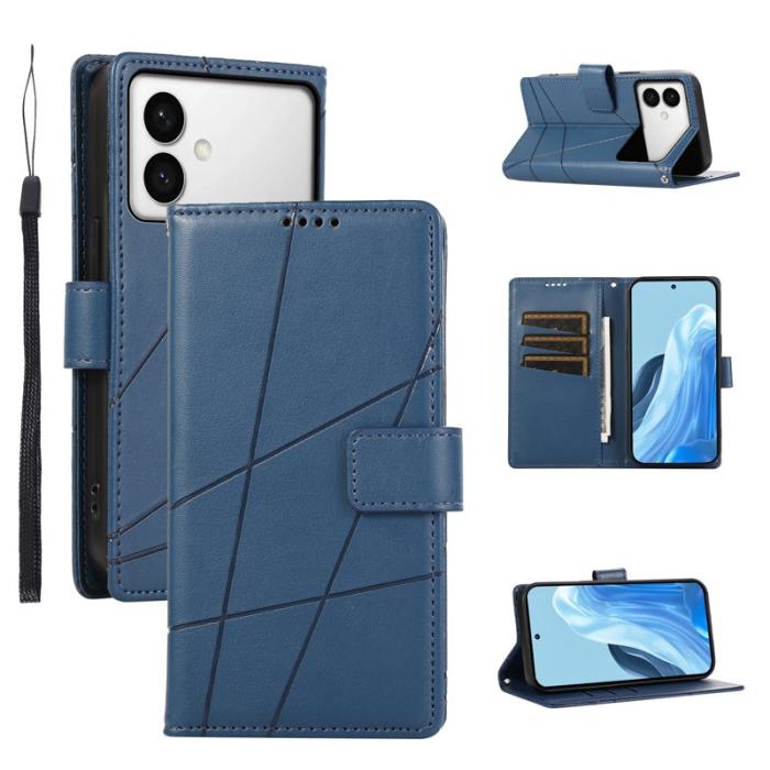 OEM - Samsung Galaxy S26 Edge Plånboksfodral Imprint Konstläder med Handledsrem - Blå