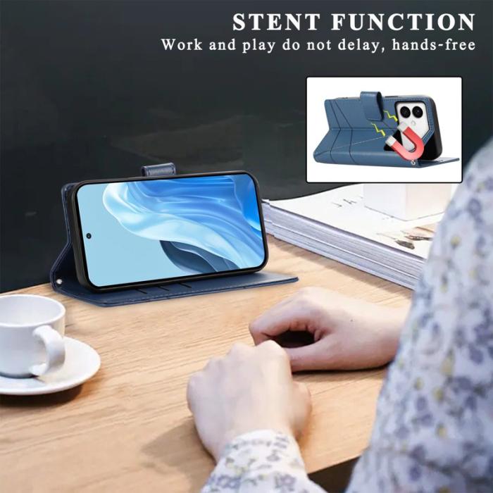 OEM - Samsung Galaxy S26 Edge Plånboksfodral Imprint Konstläder med Handledsrem - Blå