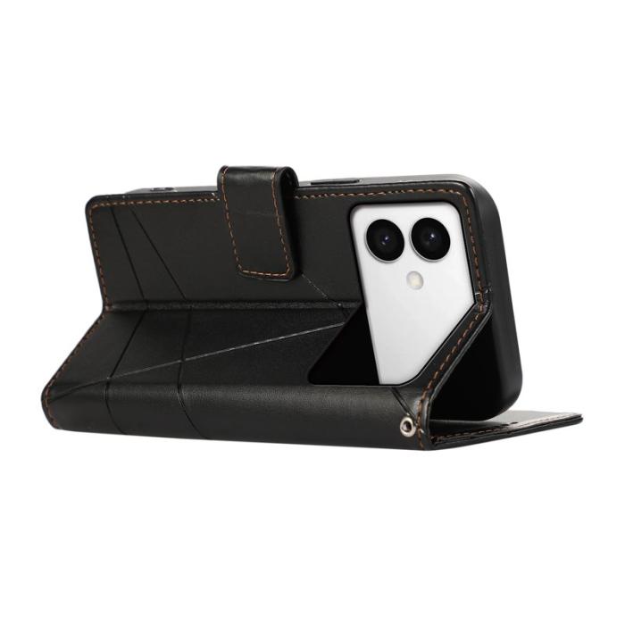 OEM - Samsung Galaxy S26 Edge Plånboksfodral Imprint Konstläder Med Handrem - Svart