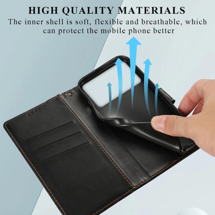 OEM - Samsung Galaxy S26 Edge Plånboksfodral Imprint Konstläder Med Handrem - Svart