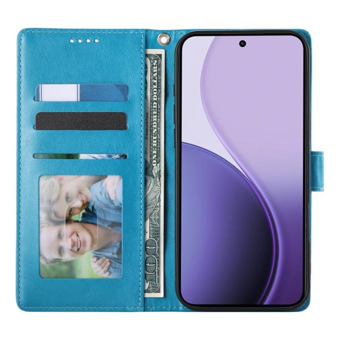 OEM - Samsung Galaxy S26 Edge Fodral Konstläder Fjäril Blommönster - Blå