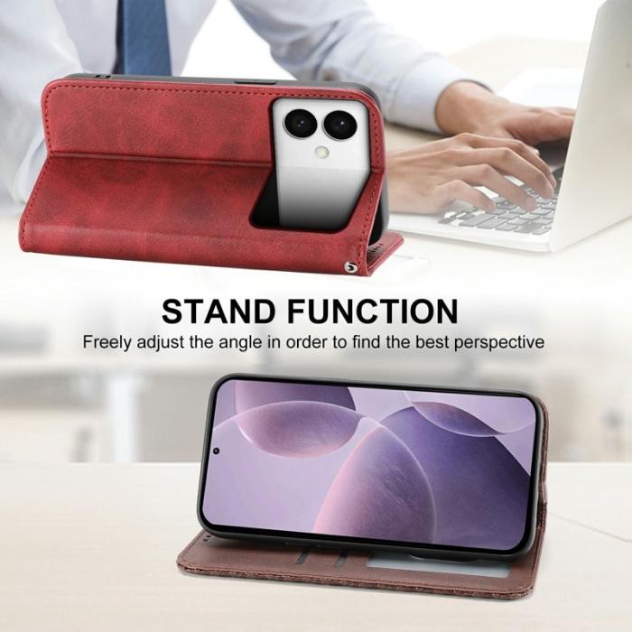 OEM - Samsung Galaxy S26 Edge Plånboksfodral Konstläder Kalvstruktur - Röd