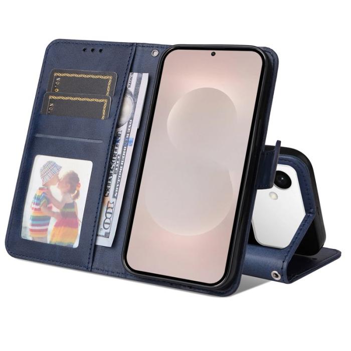 ABEEL - Samsung Galaxy S26 Edge Plånboksfodral Konstläder Folio Flip - Blå