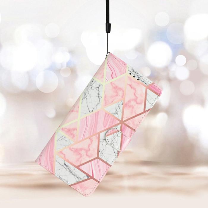 OEM - Samsung Galaxy S26 Edge Plånboksfodral Konstläder Mönstertryck Ställ Rosa Marmor