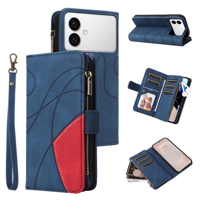 OEM - Samsung Galaxy S26 Edge Mobilskal KonstLäder Med Rem Dragkedja - Blå