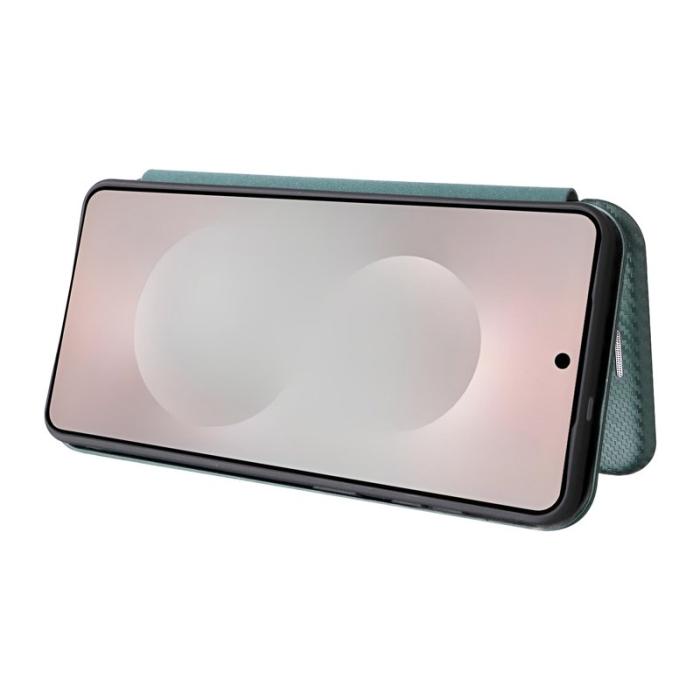 ABEEL - Samsung Galaxy S26 Edge Mobilskal Kolfiber PU Läder - Grön