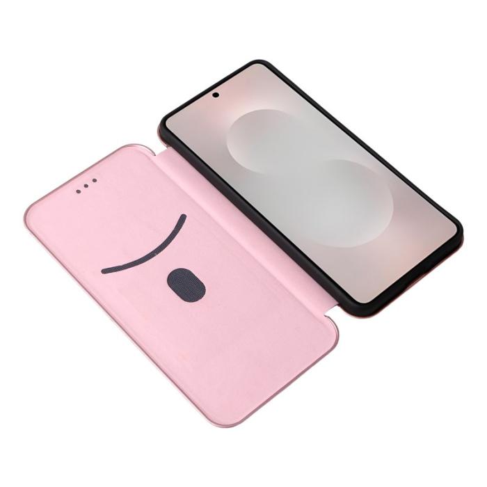 OEM - Samsung Galaxy S26 Edge Mobilskal Kolfiber PU Läder - Roséguld