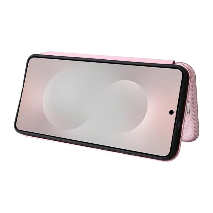 OEM - Samsung Galaxy S26 Edge Mobilskal Kolfiber PU Läder - Roséguld