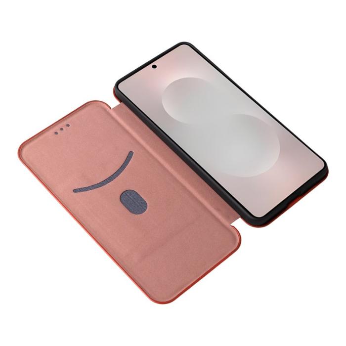 OEM - Samsung Galaxy S26 Edge Mobilskal Kolfiber Textur Stötsäker Konstläder - Brun