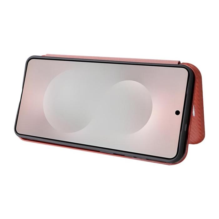 OEM - Samsung Galaxy S26 Edge Mobilskal Kolfiber Textur Stötsäker Konstläder - Brun