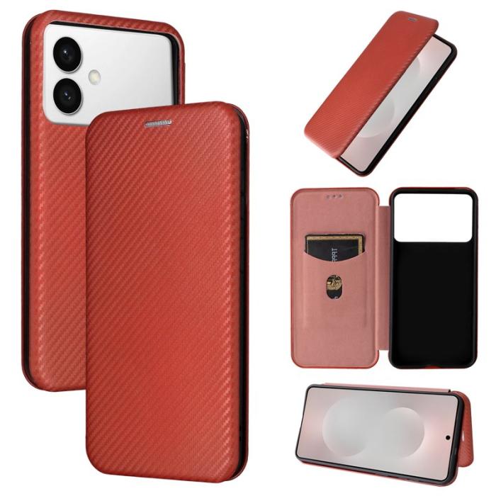 OEM - Samsung Galaxy S26 Edge Mobilskal Kolfiber Textur Stötsäker Konstläder - Brun