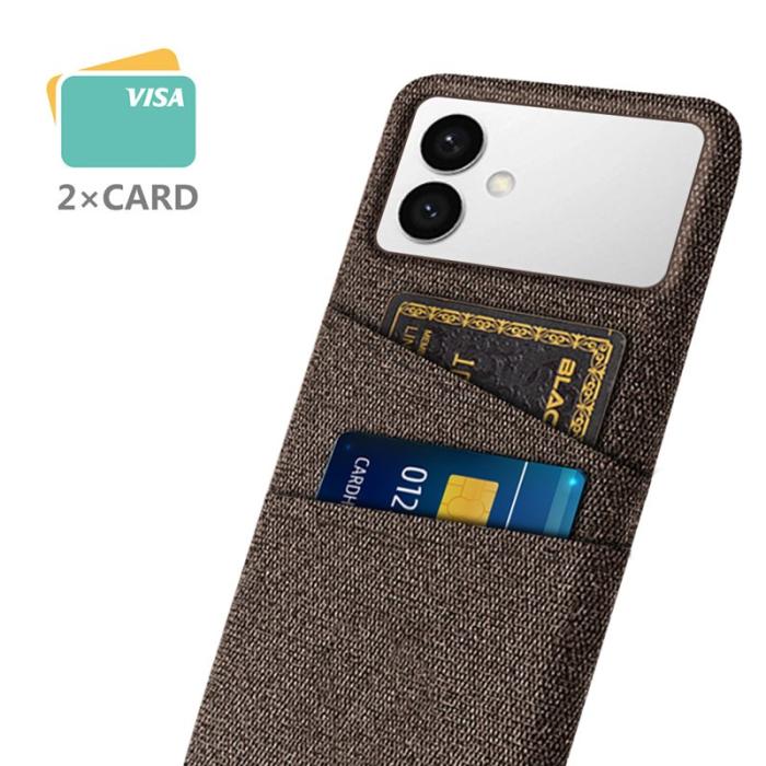 OEM - Samsung Galaxy S26 Edge Skal Tyg + Hård PC Med Dubbel Kortfack - Brun