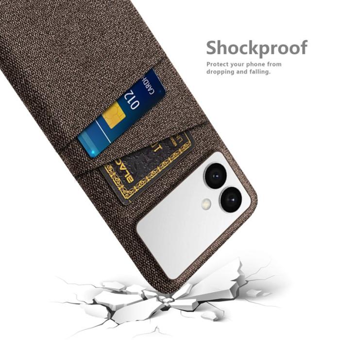 OEM - Samsung Galaxy S26 Edge Skal Tyg + Hård PC Med Dubbel Kortfack - Brun