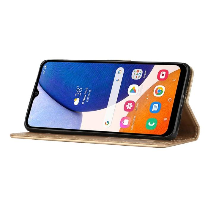 OEM - Samsung Galaxy S26 Plus Plånboksfodral Konstläder Blomma Prägling - Guld