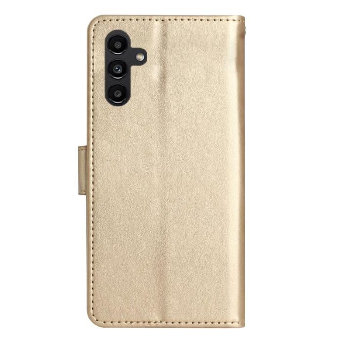 OEM - Samsung Galaxy S26 Plus Plånboksfodral Konstläder Blomma Prägling - Guld