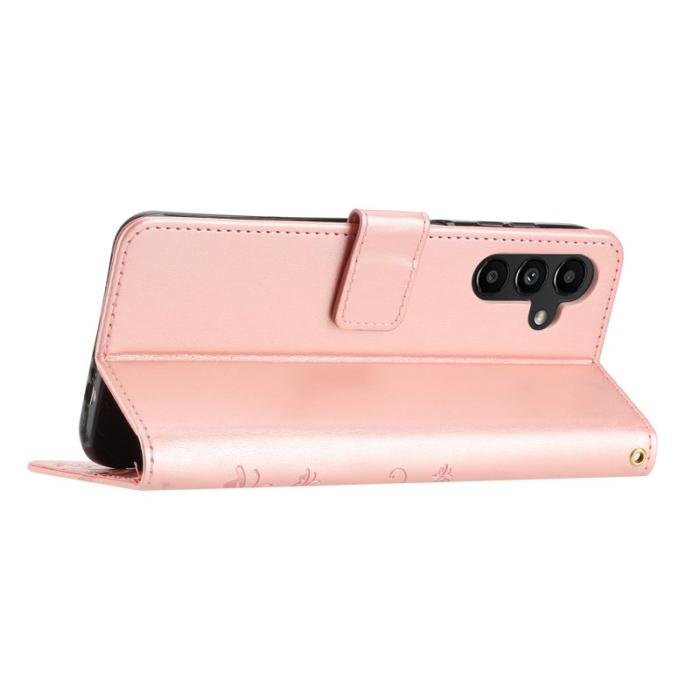 OEM - Samsung Galaxy S26 Plus Plånboksfodral Konstläder Blomma Prägling - Roséguld