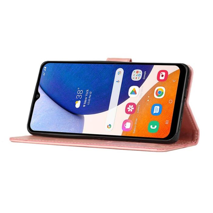 OEM - Samsung Galaxy S26 Plus Plånboksfodral Konstläder Blomma Prägling - Roséguld