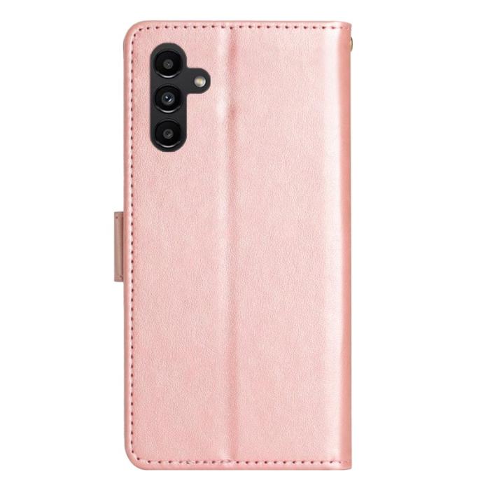 OEM - Samsung Galaxy S26 Plus Plånboksfodral Konstläder Blomma Prägling - Roséguld