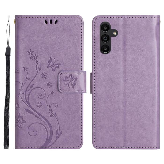 OEM - Samsung Galaxy S26+ Fodral Äkta Läder Fjäril Blomma - Ljus Lila