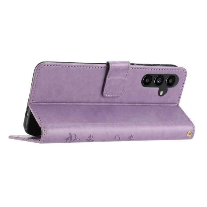 OEM - Samsung Galaxy S26+ Fodral Äkta Läder Fjäril Blomma - Ljus Lila