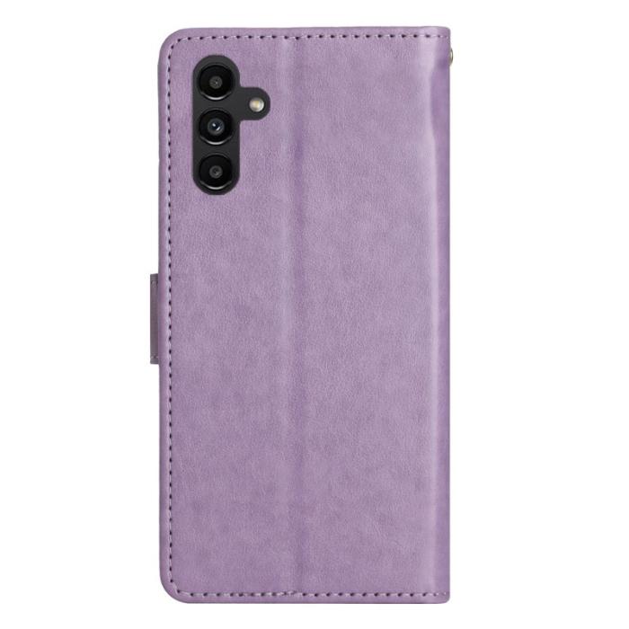 OEM - Samsung Galaxy S26+ Fodral Äkta Läder Fjäril Blomma - Ljus Lila