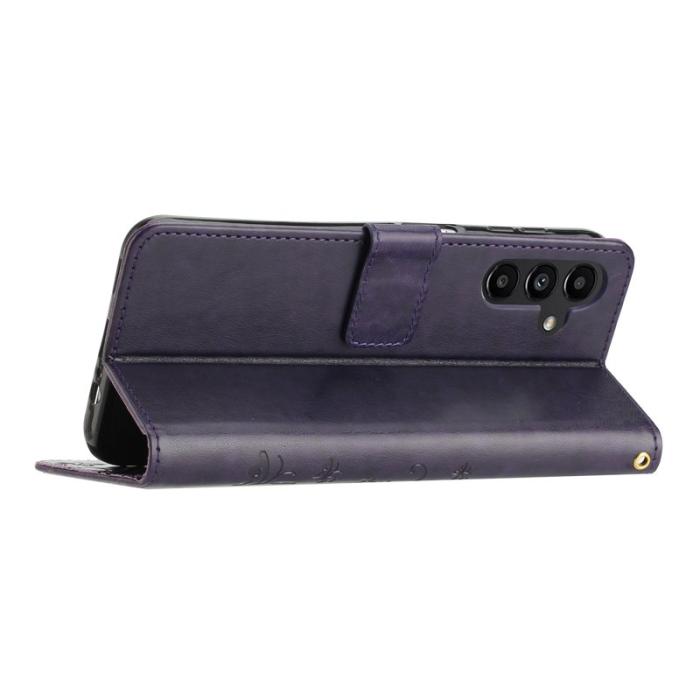 OEM - Samsung Galaxy S26 Plus Plånboksfodral Konstläder Fjäril Blomma - Lila
