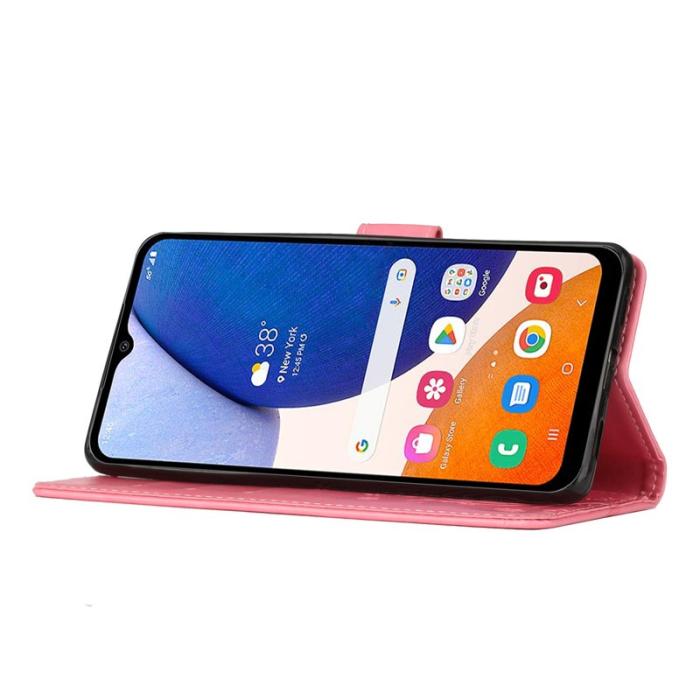 OEM - Samsung Galaxy S26+ Fodral Äkta Läder Fjäril Blomma - Rosa