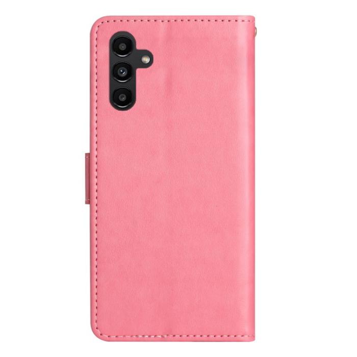 OEM - Samsung Galaxy S26+ Fodral Äkta Läder Fjäril Blomma - Rosa