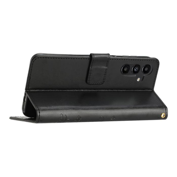 OEM - Samsung Galaxy S26 Plus Plånboksfodral Konstläder Fjäril Blomma - Svart