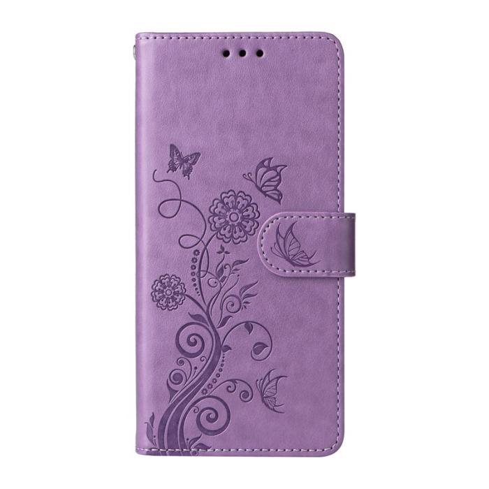OEM - Samsung Galaxy S26 Plus Plånboksfodral Konstläder Fjäril Blommönster - Lila