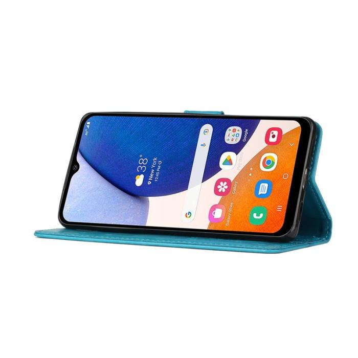 OEM - Samsung Galaxy S26 Plus Plånboksfodral Konstläder Fjäril Blommor - Blå