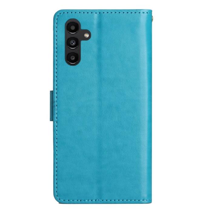 OEM - Samsung Galaxy S26 Plus Plånboksfodral Konstläder Fjäril Blommor - Blå