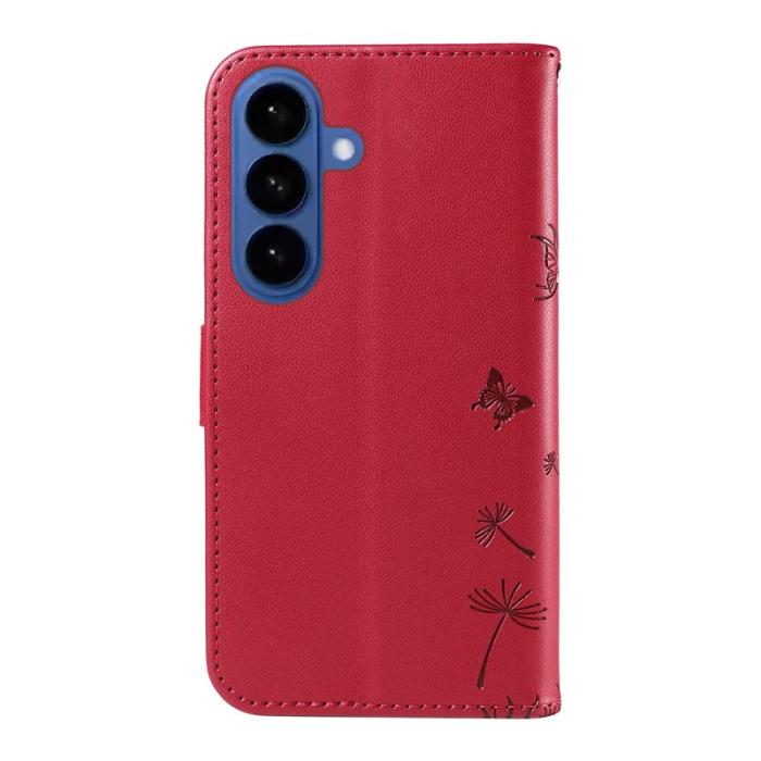 OEM - Samsung Galaxy S26+ Plånboksfodral Konstläder Med Rem Dandelion - Röd