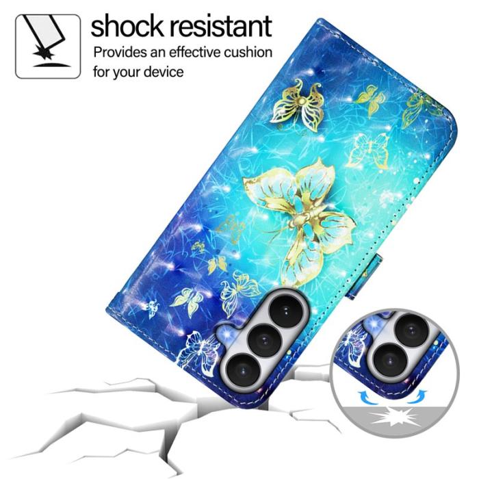 OEM - Samsung Galaxy S26 Fodral Äkta Läder Mönstertryck - Gyllene Fjärilar