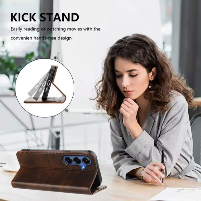 OEM - Samsung Galaxy S26+ Plånboksfodral Konstläder RFID Skydd - Brun