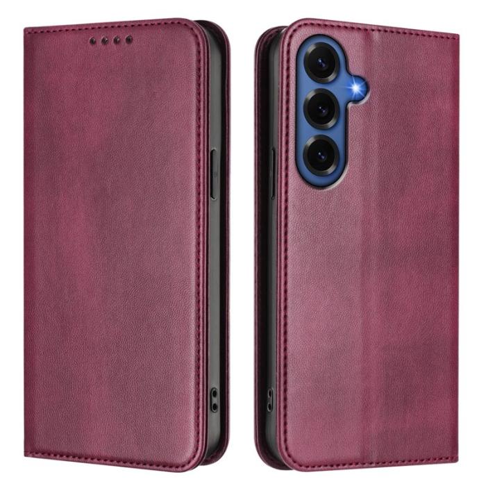 OEM - Samsung Galaxy S26+ Plånboksfodral Konstläder RFID Skydd - Vinröd