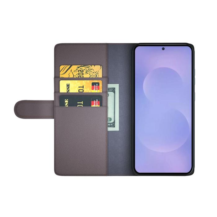 OEM - Samsung Galaxy S26 Fodral Äkta Läder Ställ - Brun