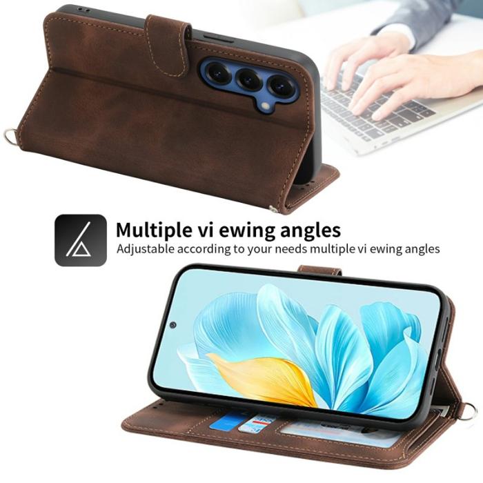 OEM - Samsung Galaxy S26 Fodral Blommönster PU Läder - Brun