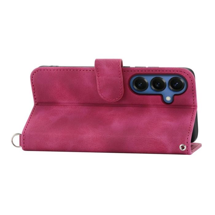 OEM - Samsung Galaxy S26 Fodral Blommönster PU Läder - Vinröd