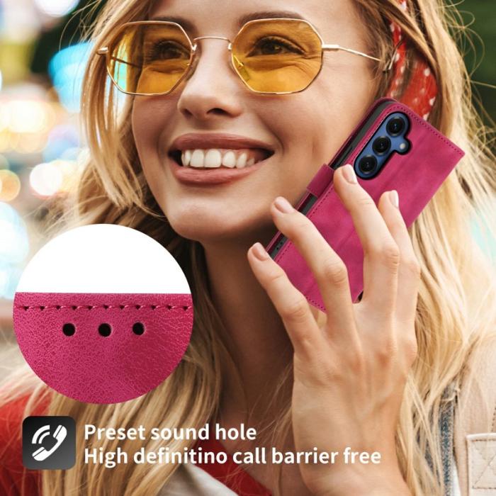 OEM - Samsung Galaxy S26 Fodral Blommönster PU Läder - Vinröd