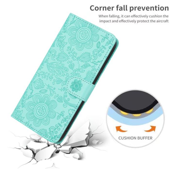 OEM - Samsung Galaxy S26 Fodral Blommotiv Konstläder Flip - Ljusgrön