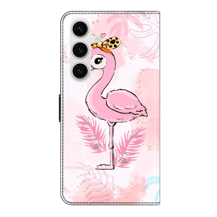 OEM - Samsung Galaxy S26 Fodral Fällbart Ställ PU Läder Mönster - Rosa Fågel