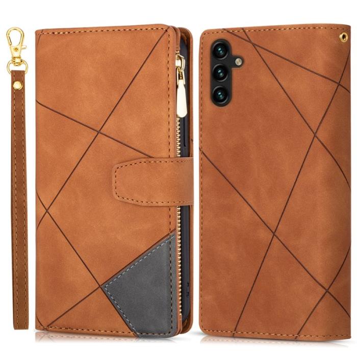 OEM - Samsung Galaxy S26 Fodral Färgsplicing Äkta Läder Ställ - Brun