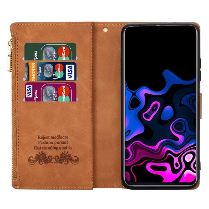 OEM - Samsung Galaxy S26 Fodral Färgsplicing Äkta Läder Ställ - Brun