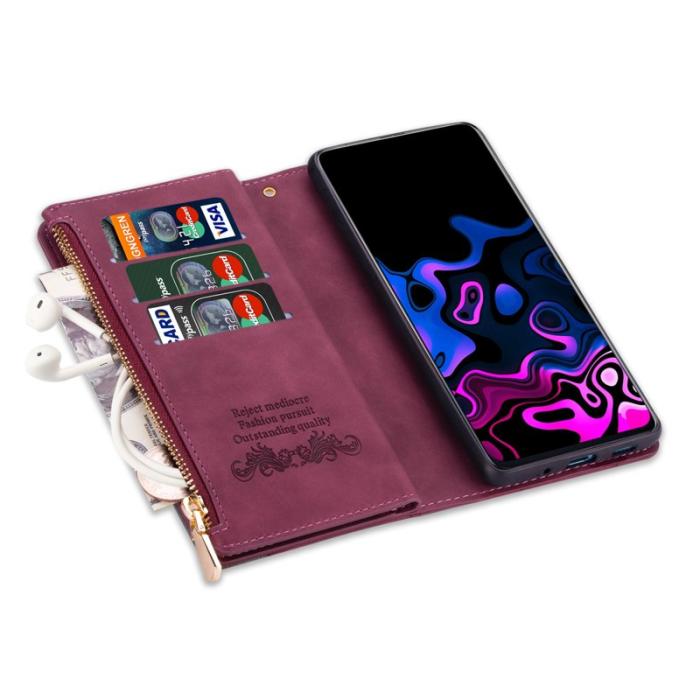 OEM - Samsung Galaxy S26+ Plånboksfodral Färgsplicing Konstläder Ställ - Röd