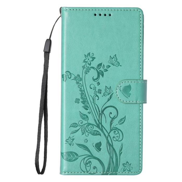 OEM - Samsung Galaxy S26 Fodral Fjäril Blommönster Konstläder - Grön